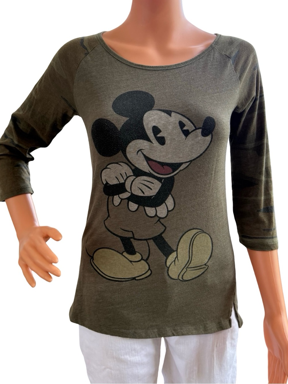 Disney Olive Green Mickey Graphic Long Sleeve Tee